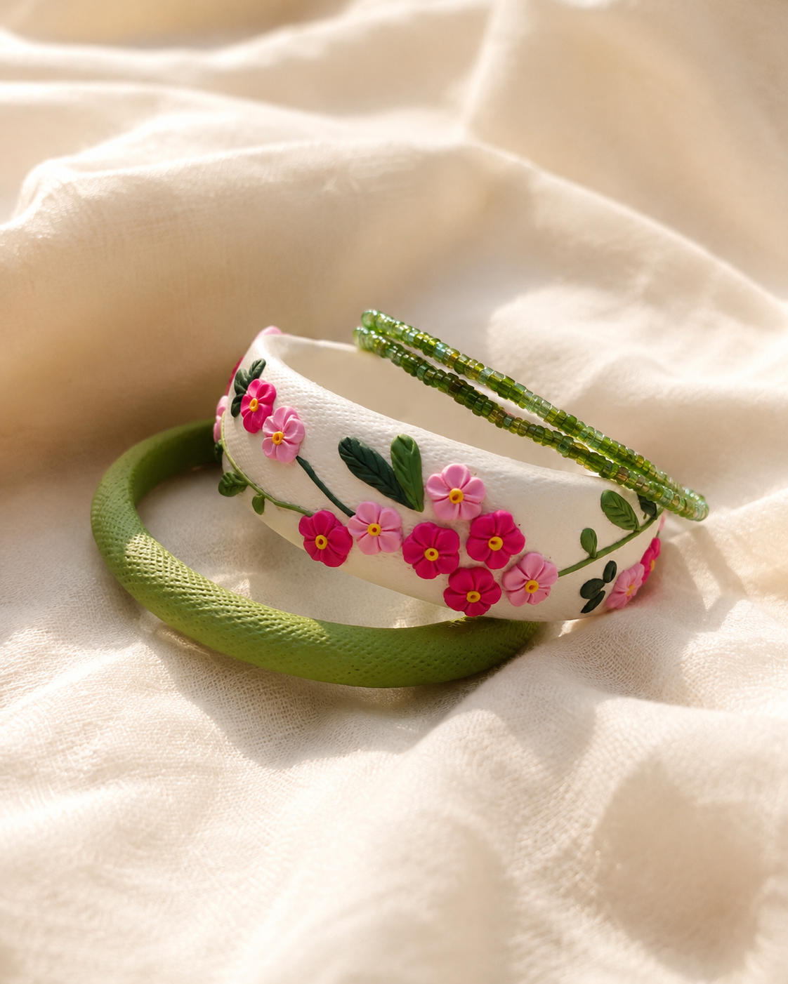 Pink Garden Vine Clay Bangle