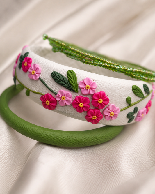 Pink Garden Vine Clay Bangle