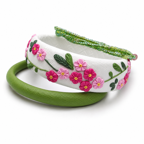 Pink Garden Vine Clay Bangle