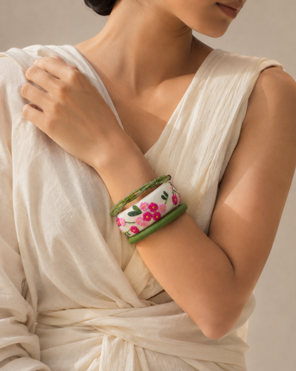Pink Garden Vine Clay Bangle