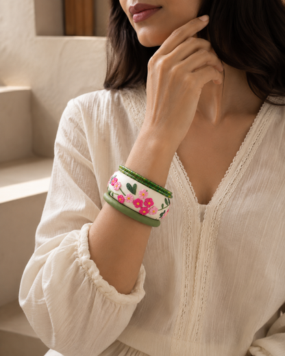 Pink Garden Vine Clay Bangle
