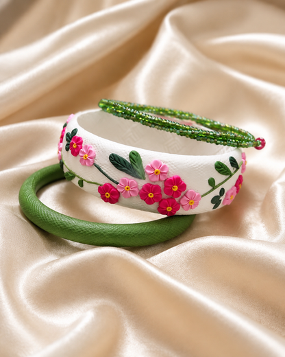 Pink Garden Vine Clay Bangle