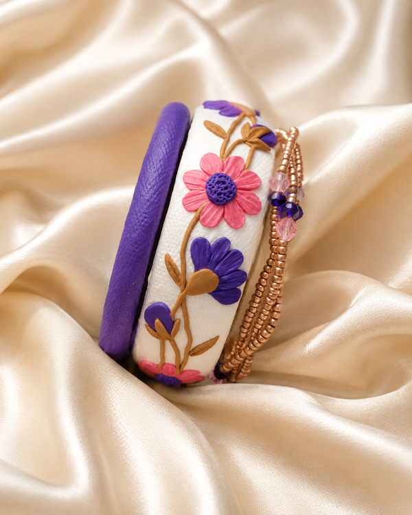 Lavender Daisy Clay Bangle