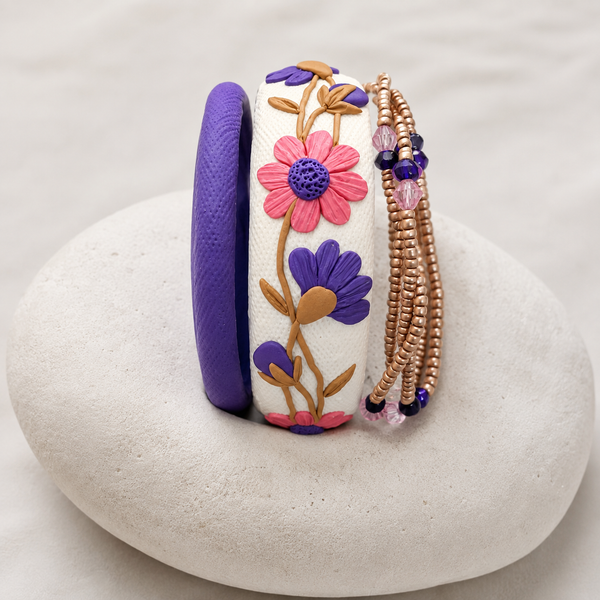 Lavender Daisy Clay Bangle