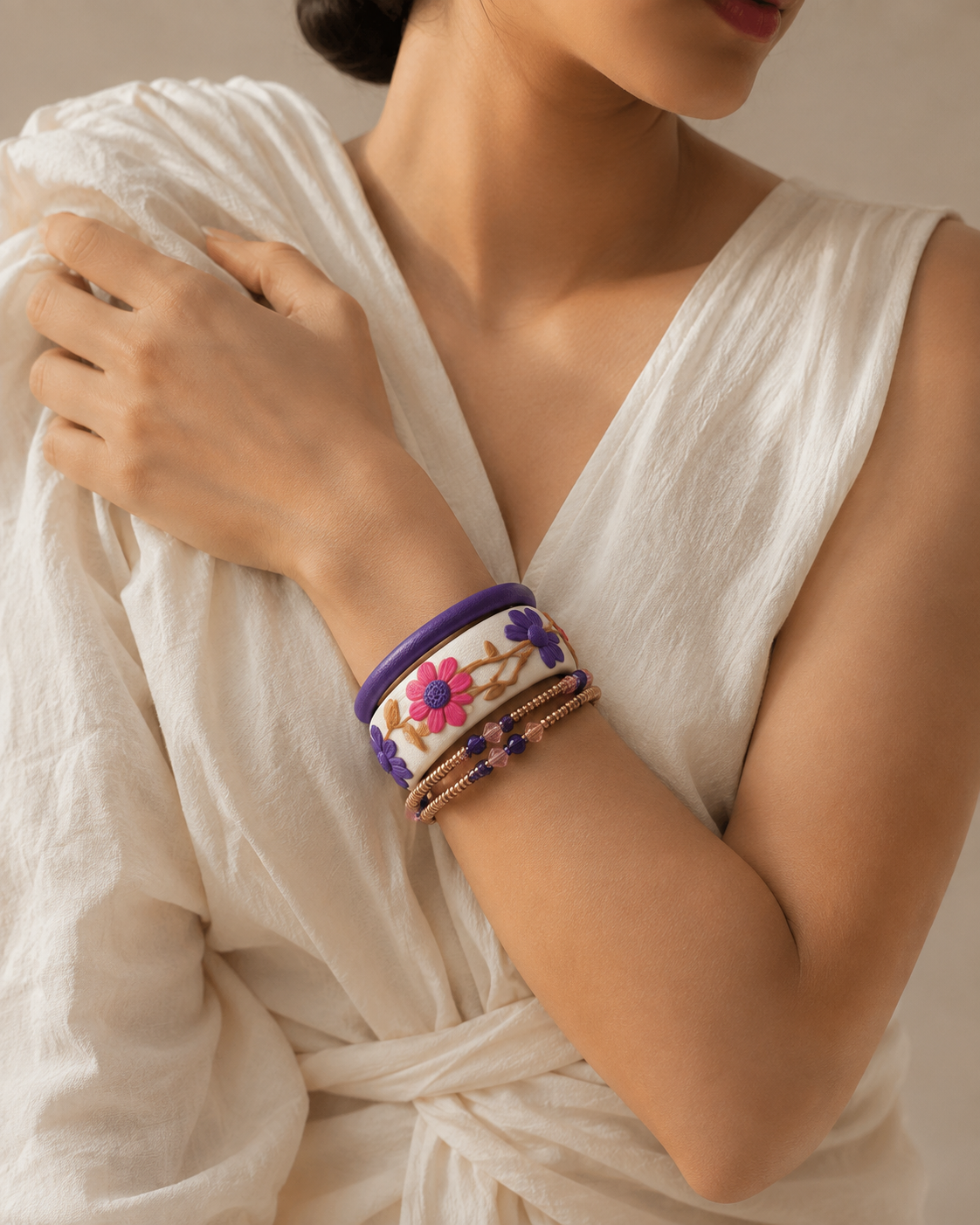 Lavender Daisy Clay Bangle