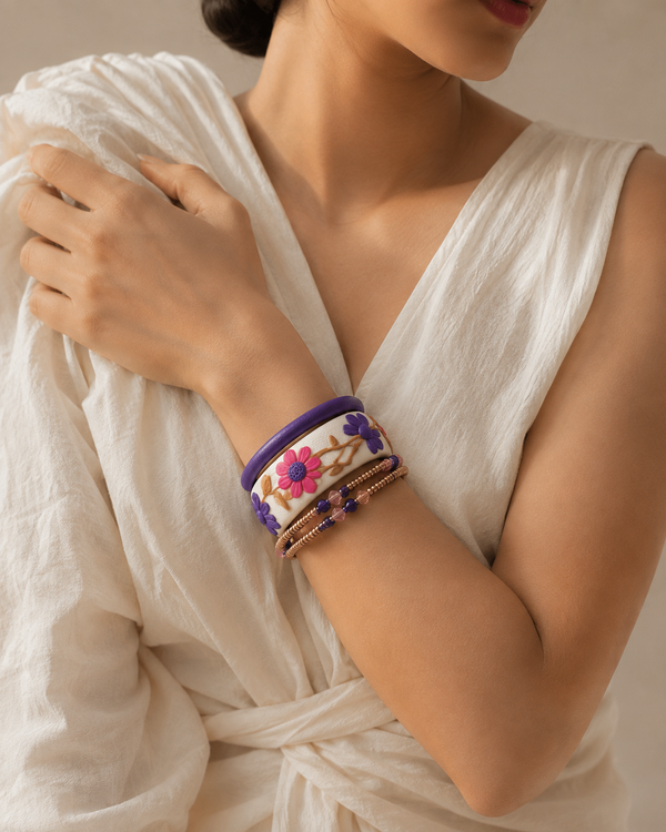 Lavender Daisy Clay Bangle