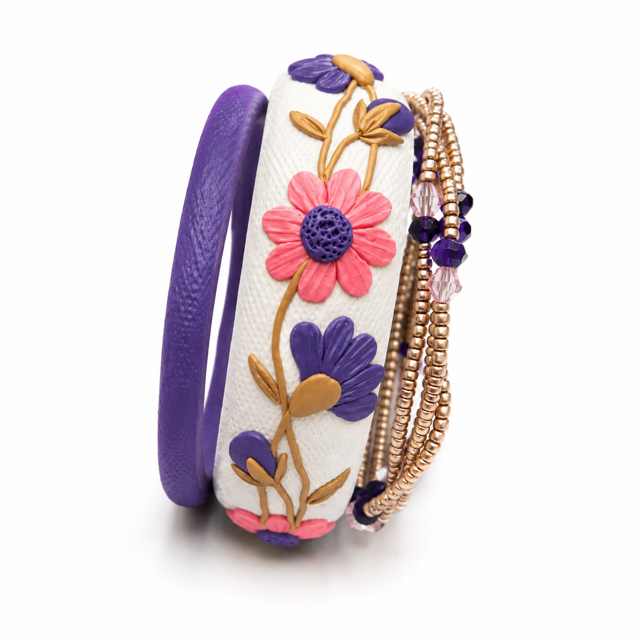 Lavender Daisy Clay Bangle