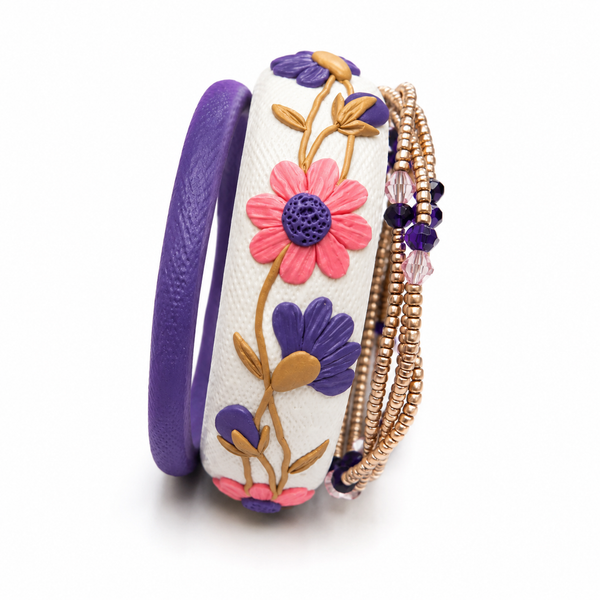 Lavender Daisy Clay Bangle
