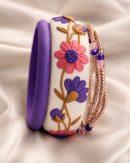 Lavender Daisy Clay Bangle