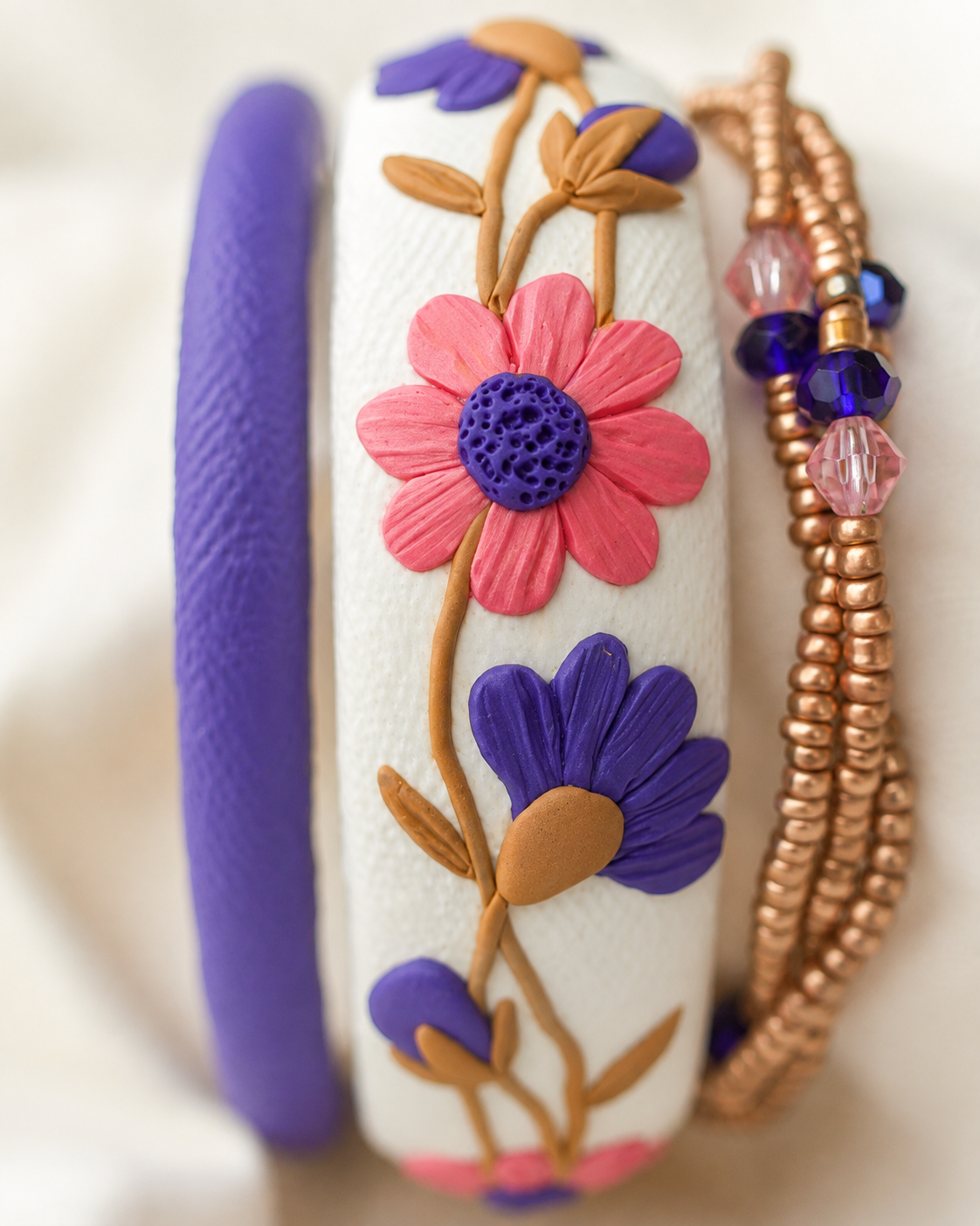 Lavender Daisy Clay Bangle