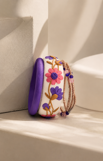 Lavender Daisy Clay Bangle