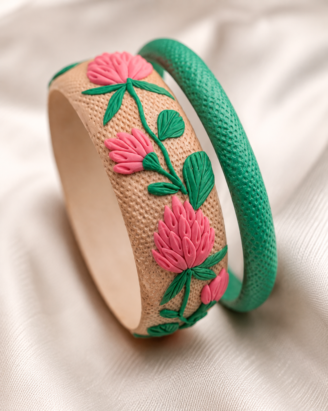 Pink Blossom Clay Bangle