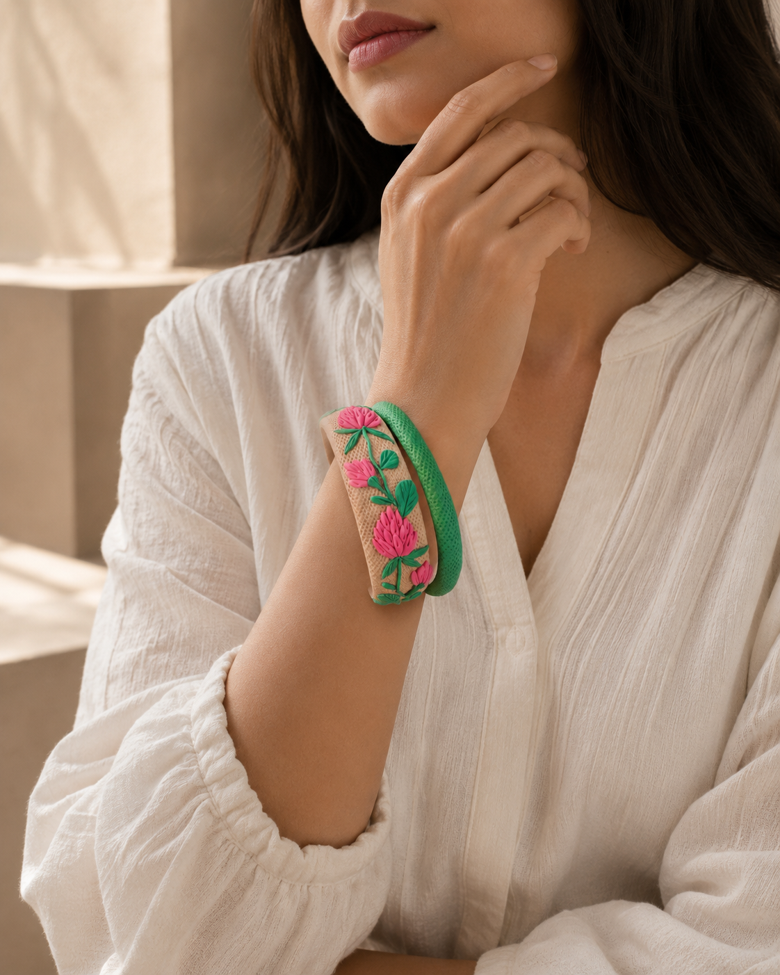 Pink Blossom Clay Bangle