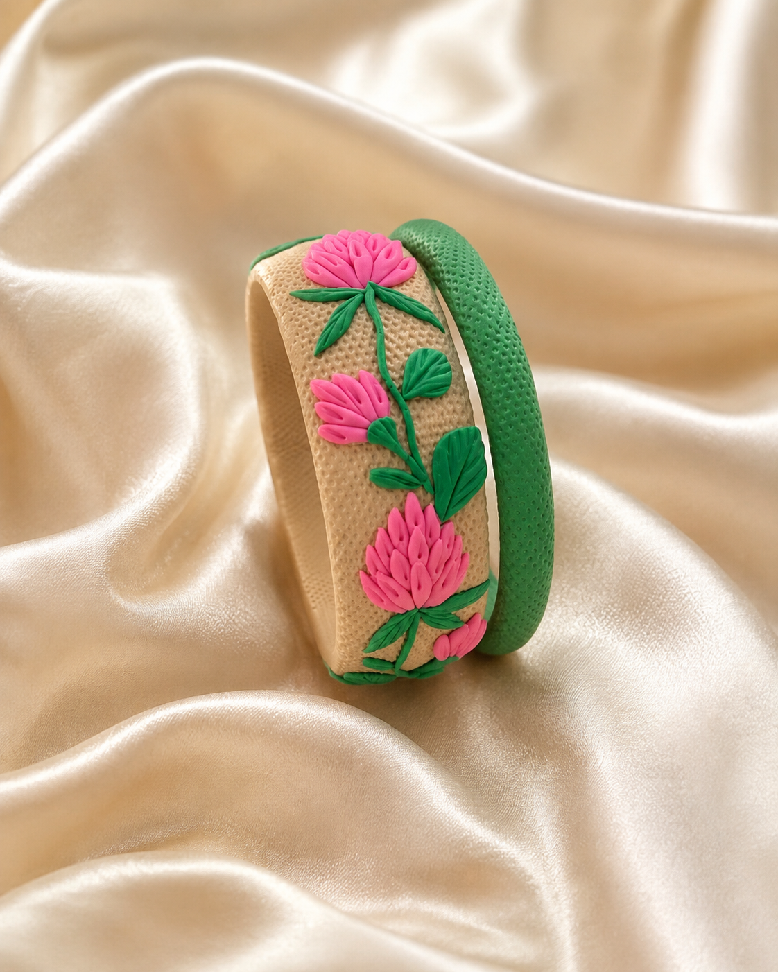 Pink Blossom Clay Bangle