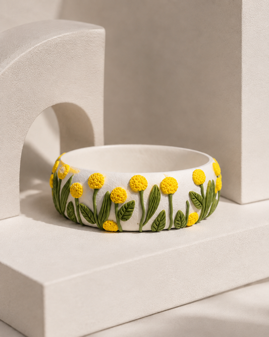 Yellow Wildflower Clay Bangle
