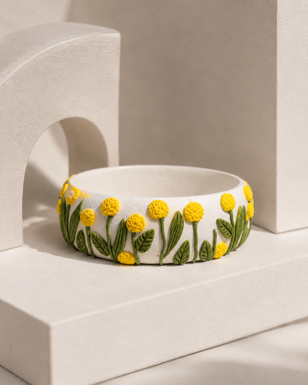 Yellow Wildflower Clay Bangle