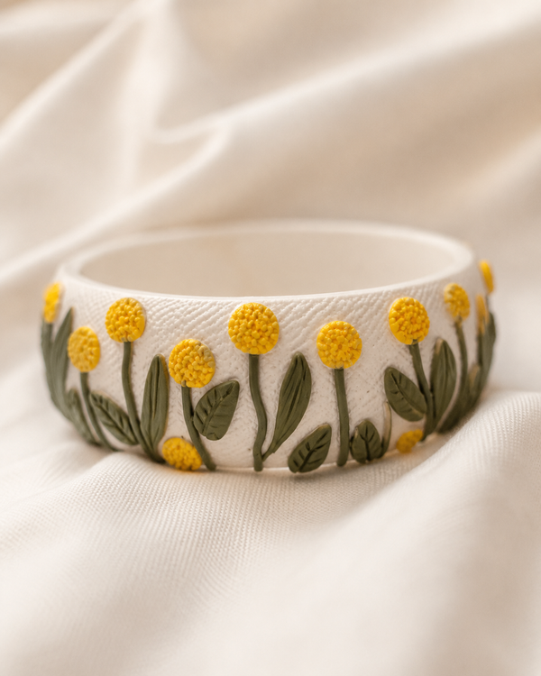 Yellow Wildflower Clay Bangle
