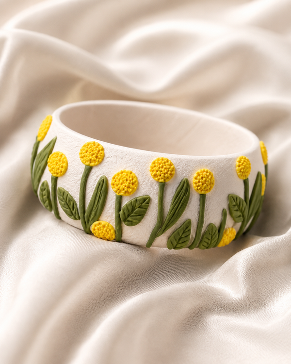 Yellow Wildflower Clay Bangle