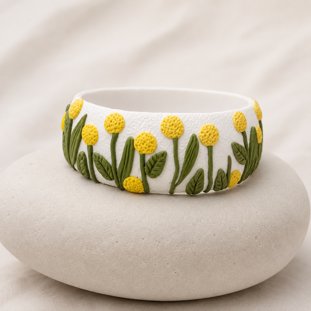 Yellow Wildflower Clay Bangle