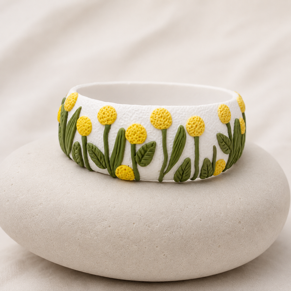 Yellow Wildflower Clay Bangle