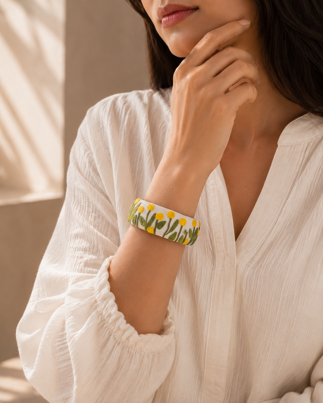 Yellow Wildflower Clay Bangle