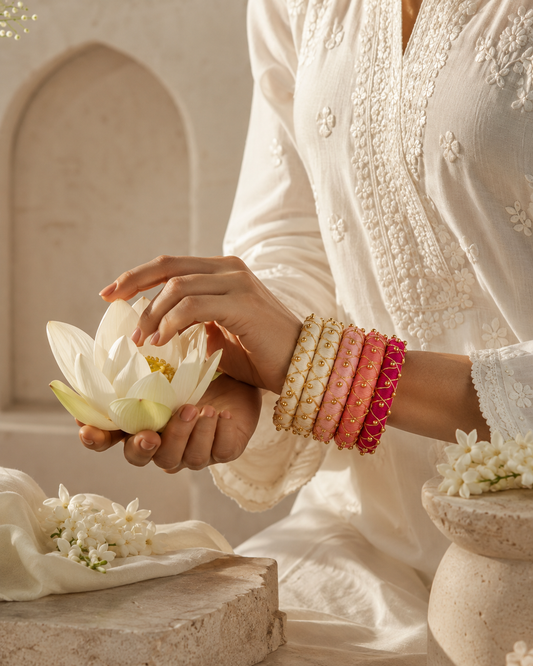 White Pink & Golden Designer Bangles