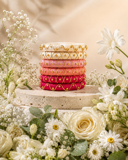 White Pink & Golden Designer Bangles