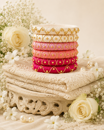 White Pink & Golden Designer Bangles