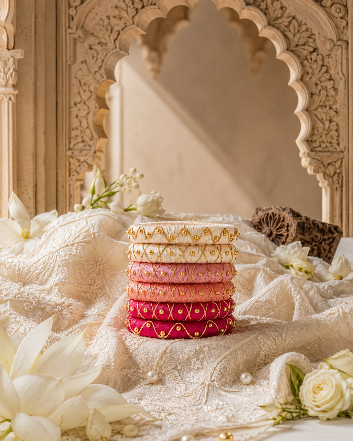 White Pink & Golden Designer Bangles