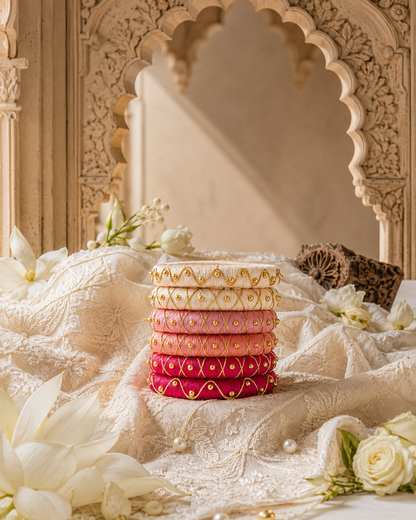 White Pink & Golden Designer Bangles
