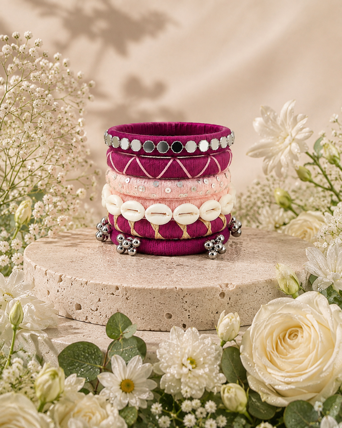 Designer Traditional Bangles with Pearl & Thread Detailing