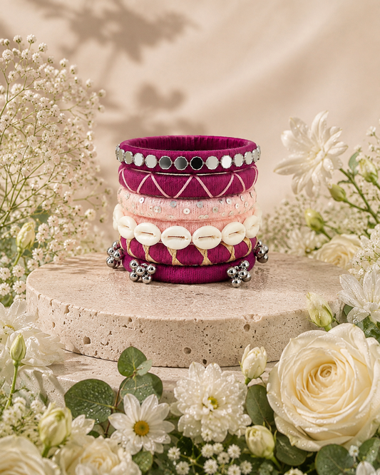 Designer Traditional Bangles with Pearl & Thread Detailing