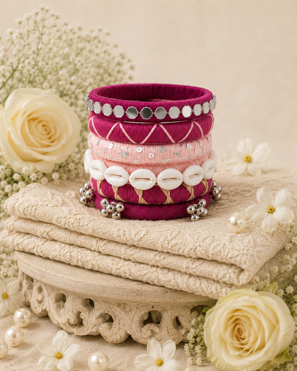 Designer Traditional Bangles with Pearl & Thread Detailing