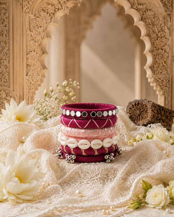 Designer Traditional Bangles with Pearl & Thread Detailing