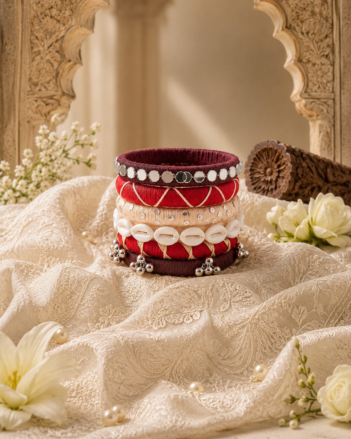Navratri Special Red & Maroon Handmade Bangle Set