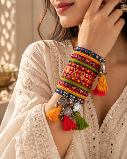 mirror Work, Coin Charms & Tassel Navratri Bangles