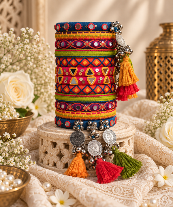 mirror Work, Coin Charms & Tassel Navratri Bangles