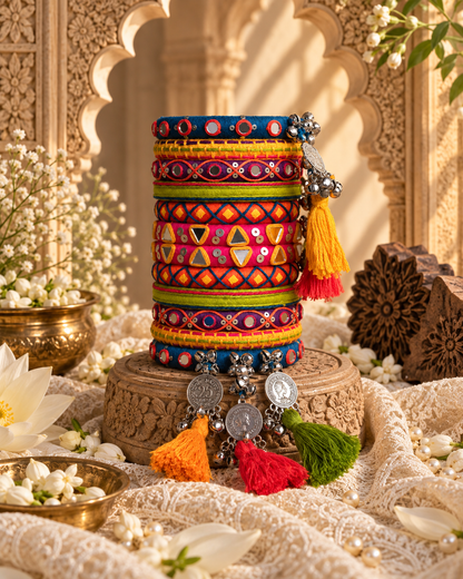 mirror Work, Coin Charms & Tassel Navratri Bangles