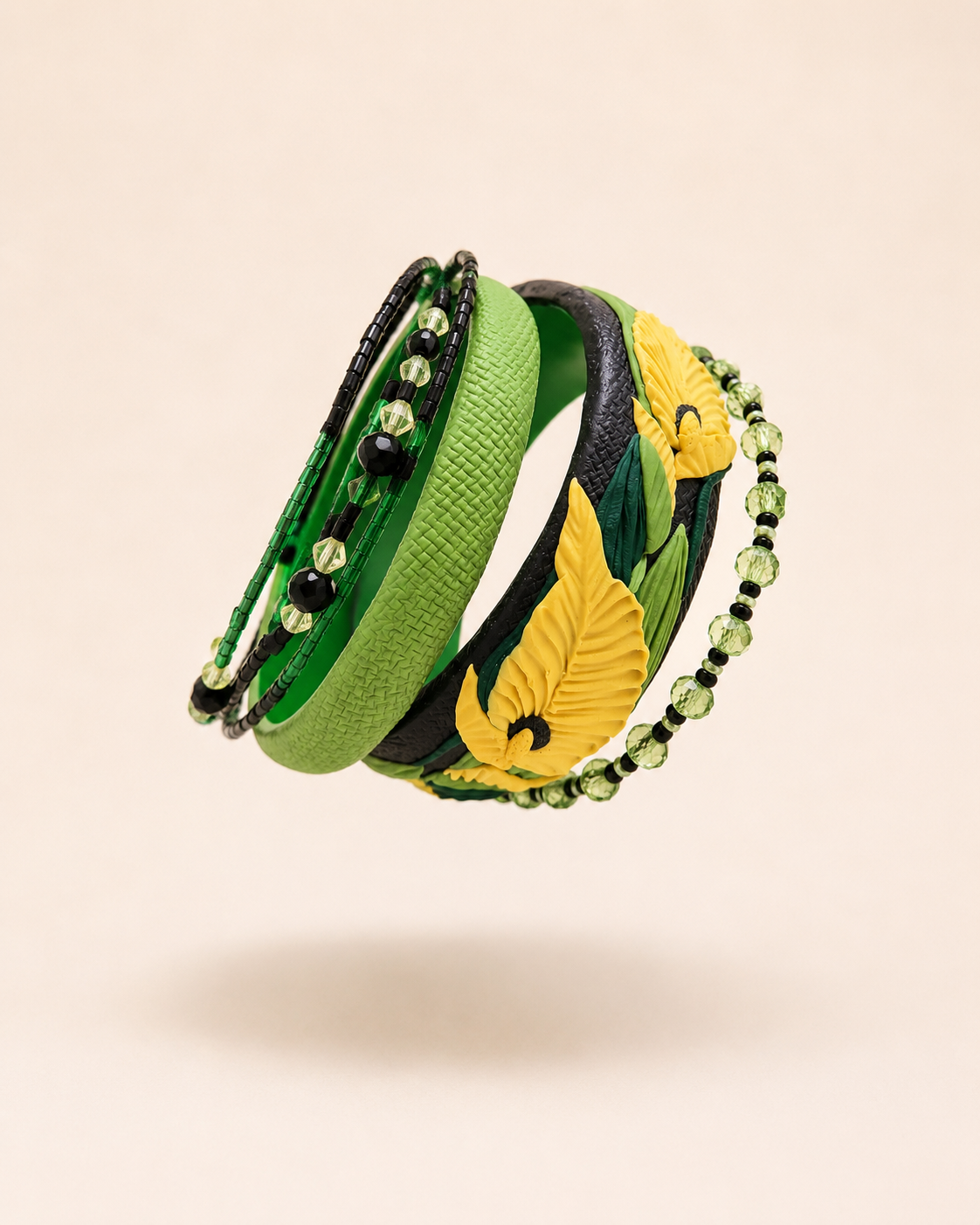 Green Garden Floral Bangle Set