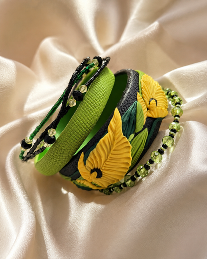Green Garden Floral Bangle Set