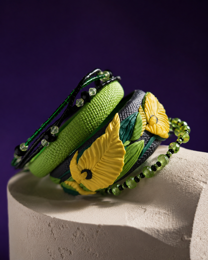 Green Garden Floral Bangle Set