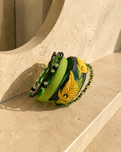 Green Garden Floral Bangle Set