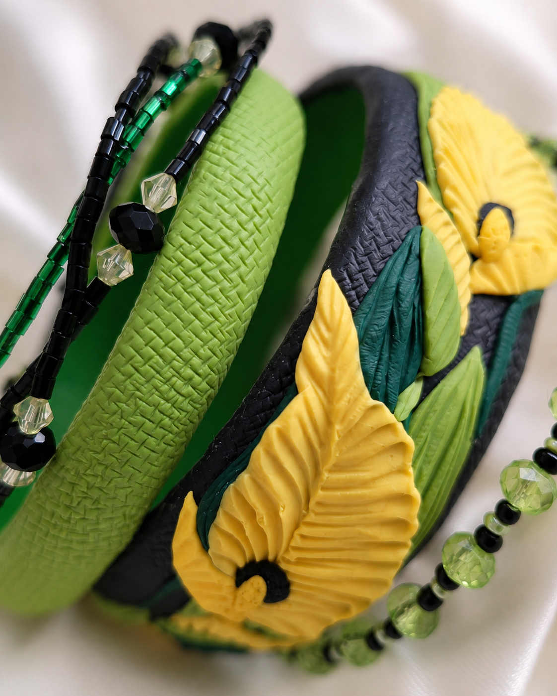 Green Garden Floral Bangle Set