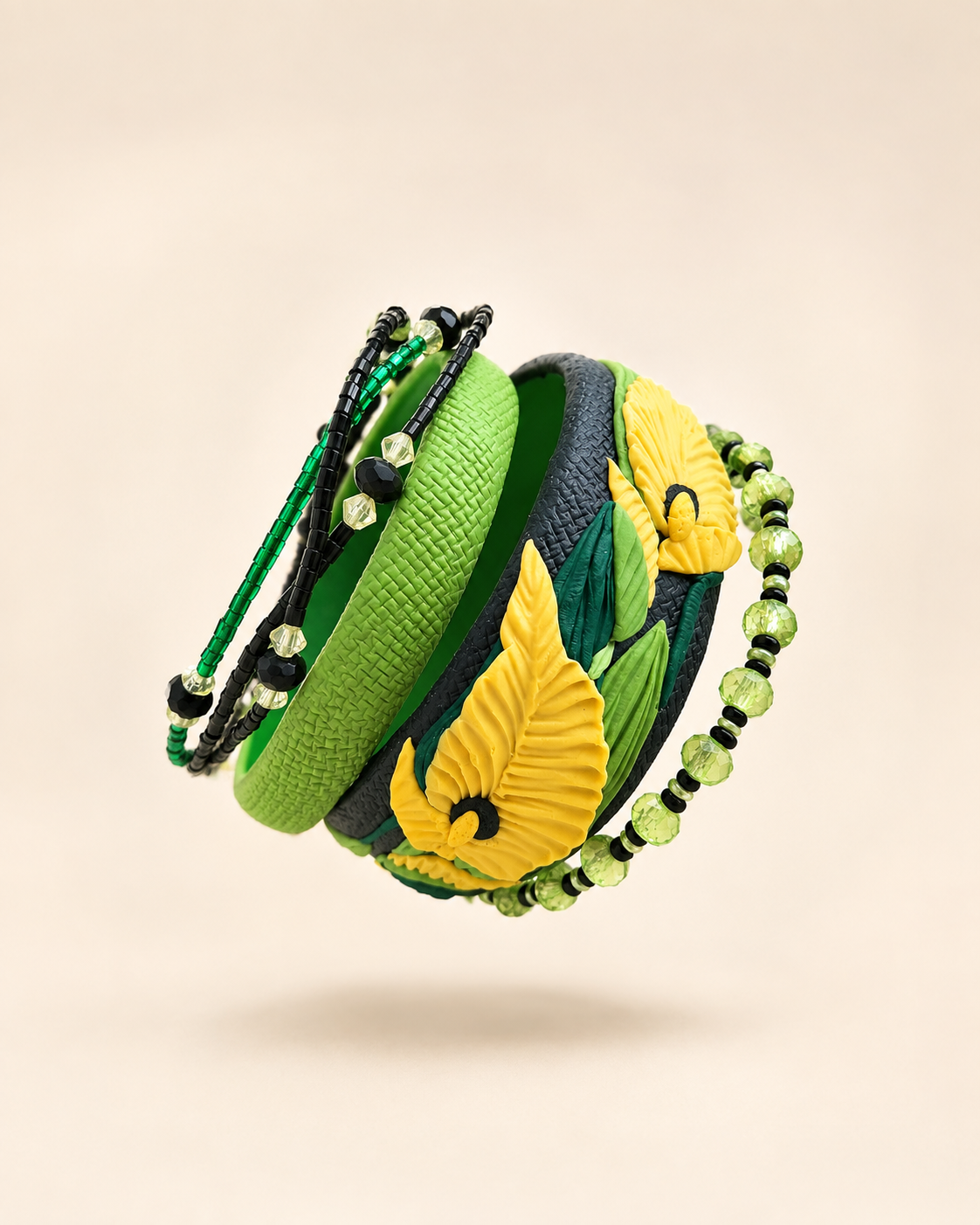 Green Garden Floral Bangle Set