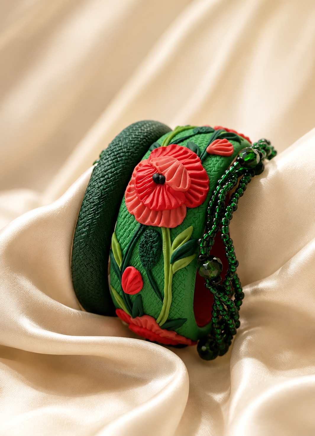 Scarlet Poppy Garden Bangle Set