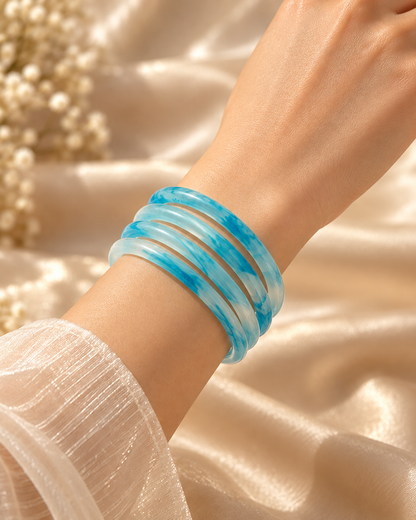 Turquoise Marble Glass Bangles – Ocean Blue