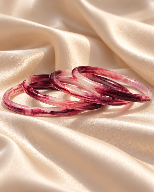 Ruby Rose Marble Glass Bangles – Pink & Wine