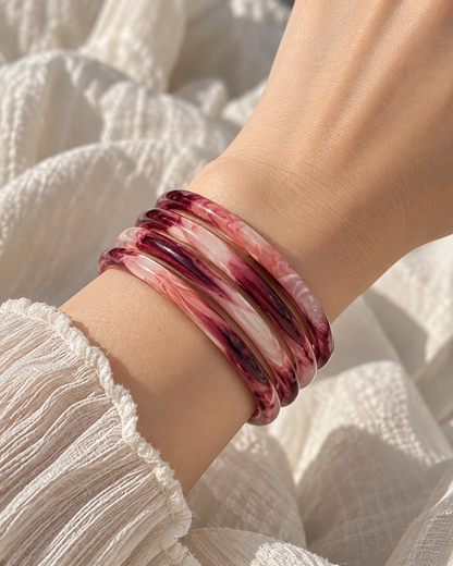 Ruby Rose Marble Glass Bangles – Pink & Wine
