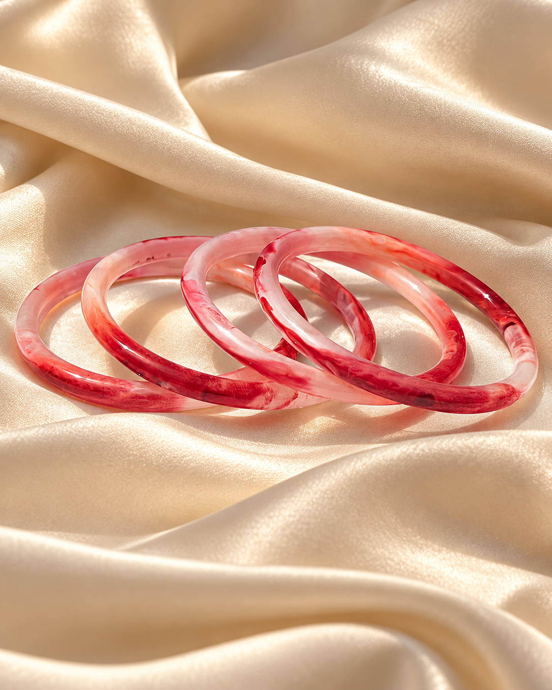 Crimson Blush Glass Bangles – Red & Rose
