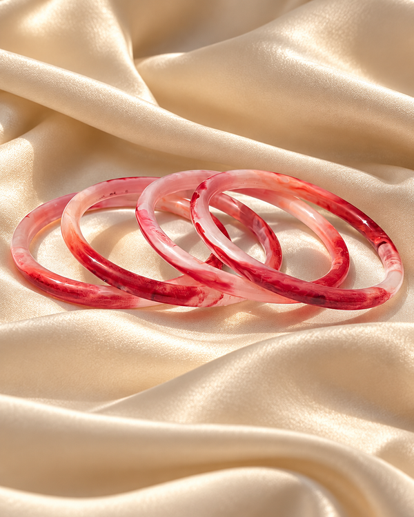 Crimson Blush Glass Bangles – Red & Rose